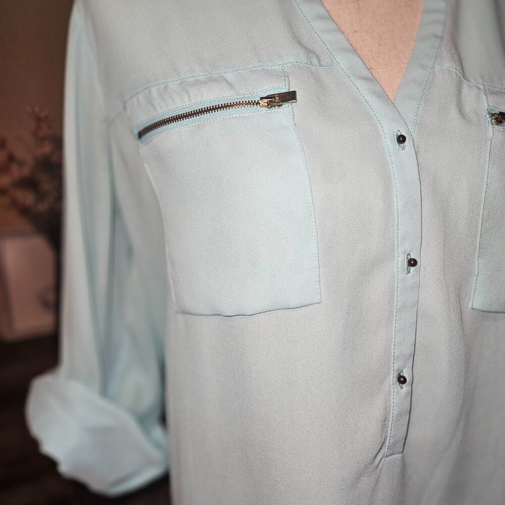 Light Blue Button-Up Blouse - Picture 10 of 11